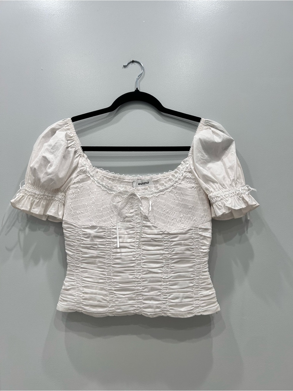 Danielle Guizio Fontana Top with Ruched Detailing lace Trim and Bows size XS